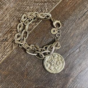 Karma Bella Chain Link Stamped Medallion Charm Bracelet Silver Fox and Rabbit